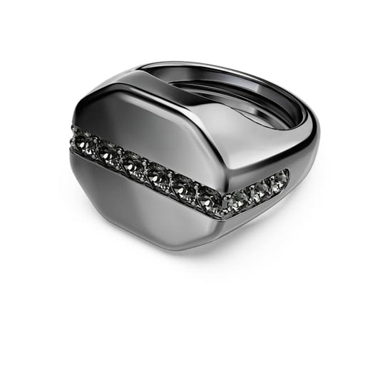 Anillo Dextera Forma octagonal, corte redondo, color negro, baño de rutenio.