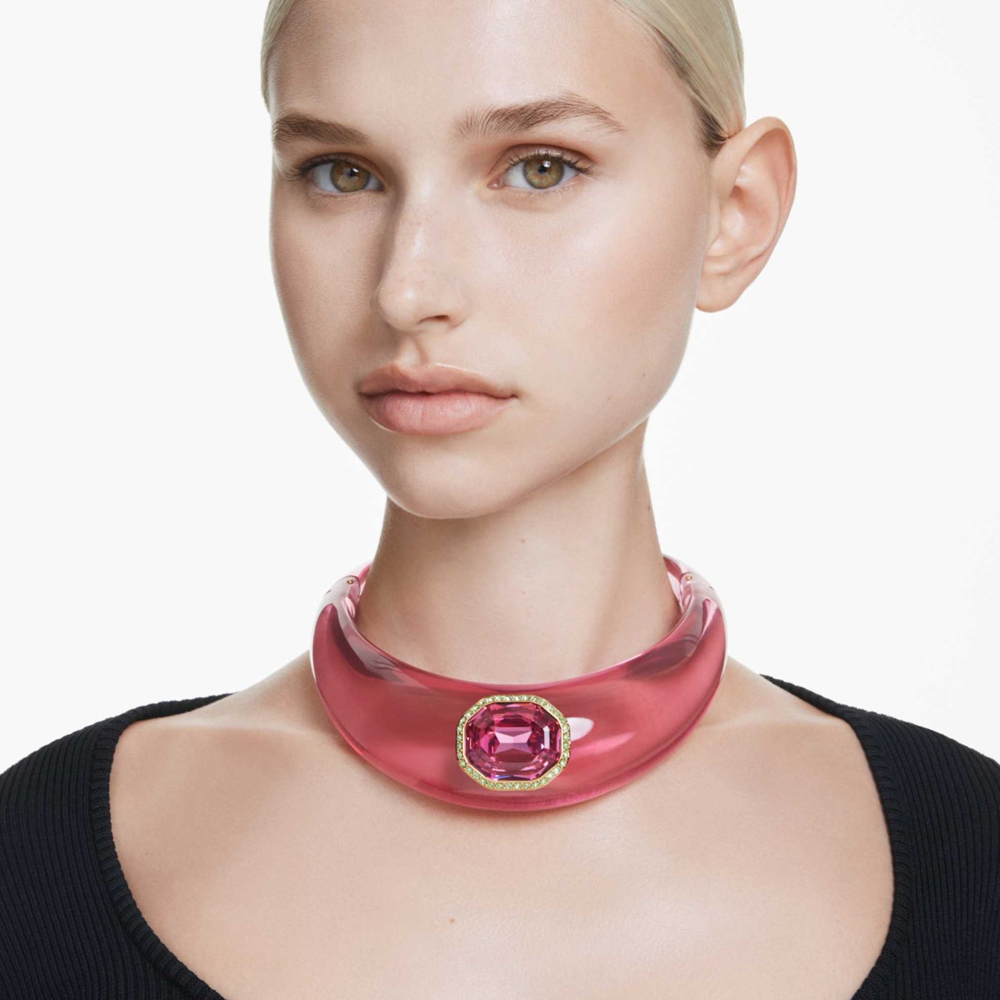 Gargantilla Dulcis Talla octogonal, Pavé, Rosa, Baño tono oro
