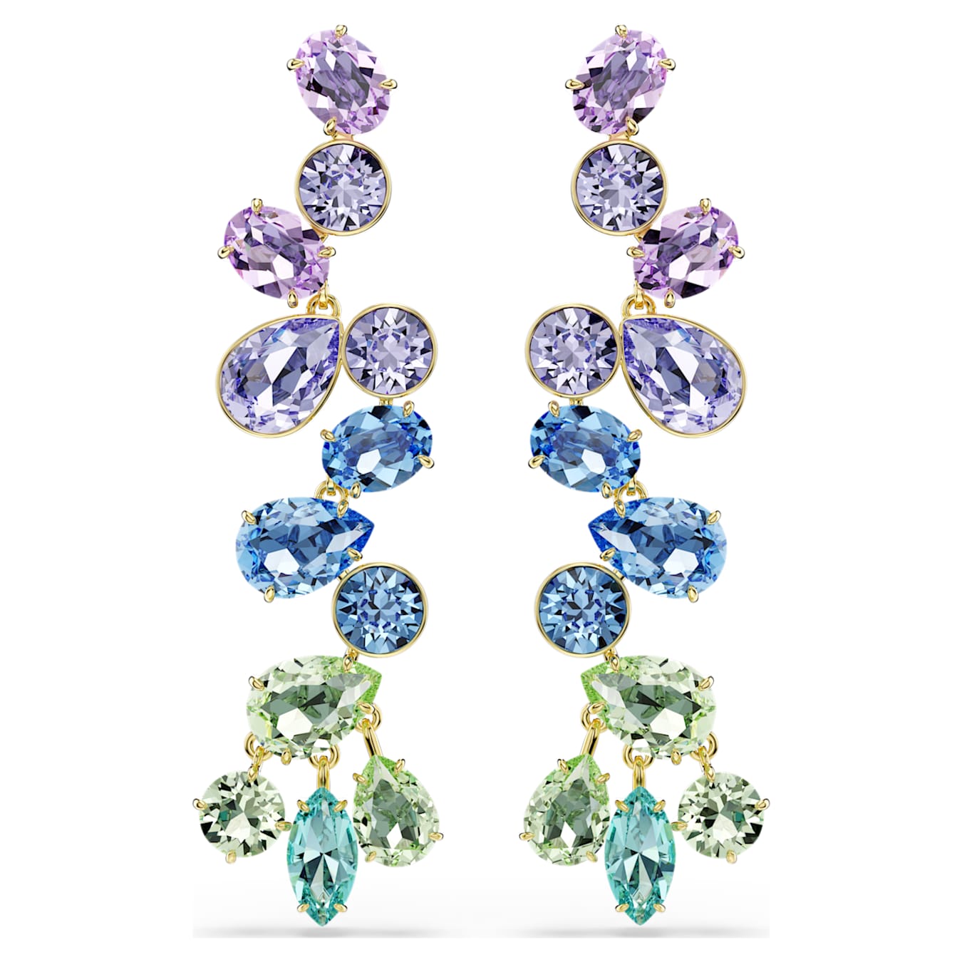 Pendientes Gema, Tallas mixtas, Candelabro, Largos, Multicolores, Baño tono oro