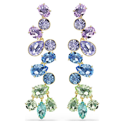 Pendientes Gema, Tallas mixtas, Candelabro, Largos, Multicolores, Baño tono oro