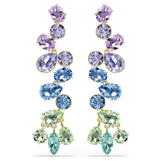 Pendientes Gema, Tallas mixtas, Candelabro, Largos, Multicolores, Baño tono oro