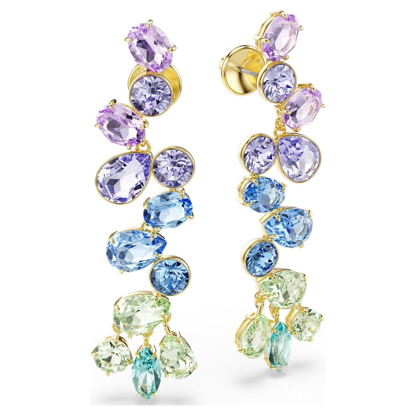 Pendientes Gema, Tallas mixtas, Candelabro, Largos, Multicolores, Baño tono oro