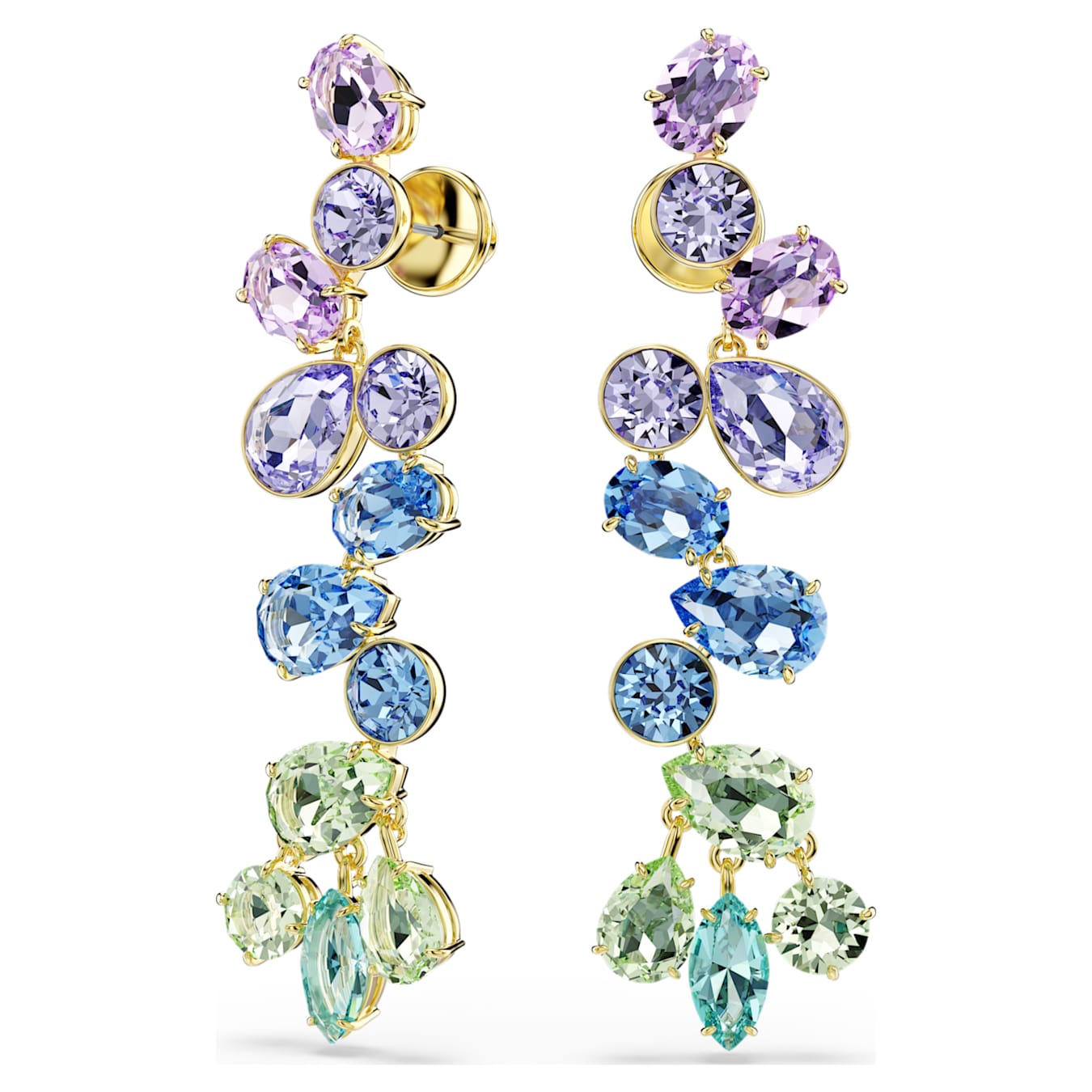 Pendientes Gema, Tallas mixtas, Candelabro, Largos, Multicolores, Baño tono oro