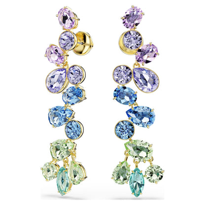 Pendientes Gema, Tallas mixtas, Candelabro, Largos, Multicolores, Baño tono oro