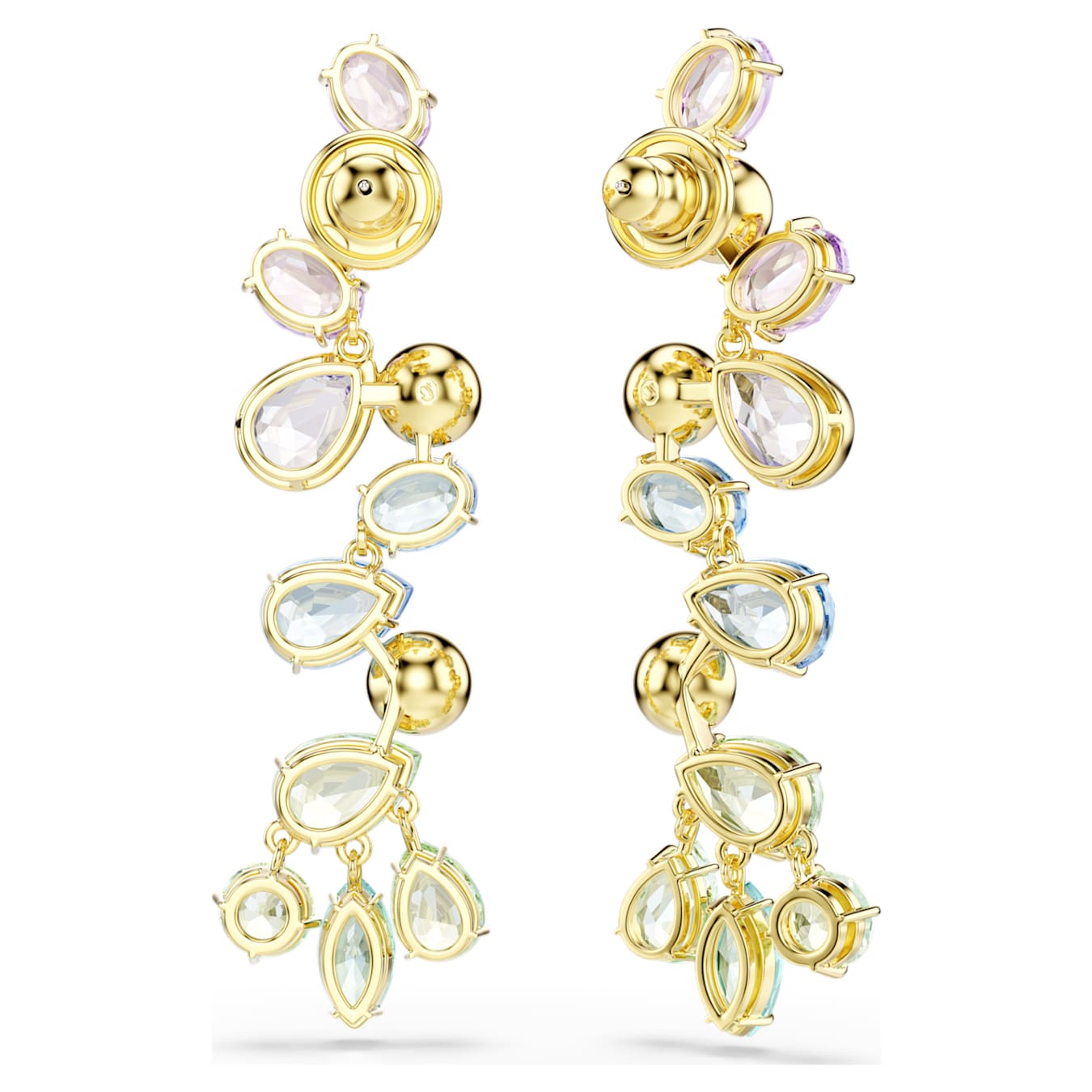 Pendientes Gema, Tallas mixtas, Candelabro, Largos, Multicolores, Baño tono oro