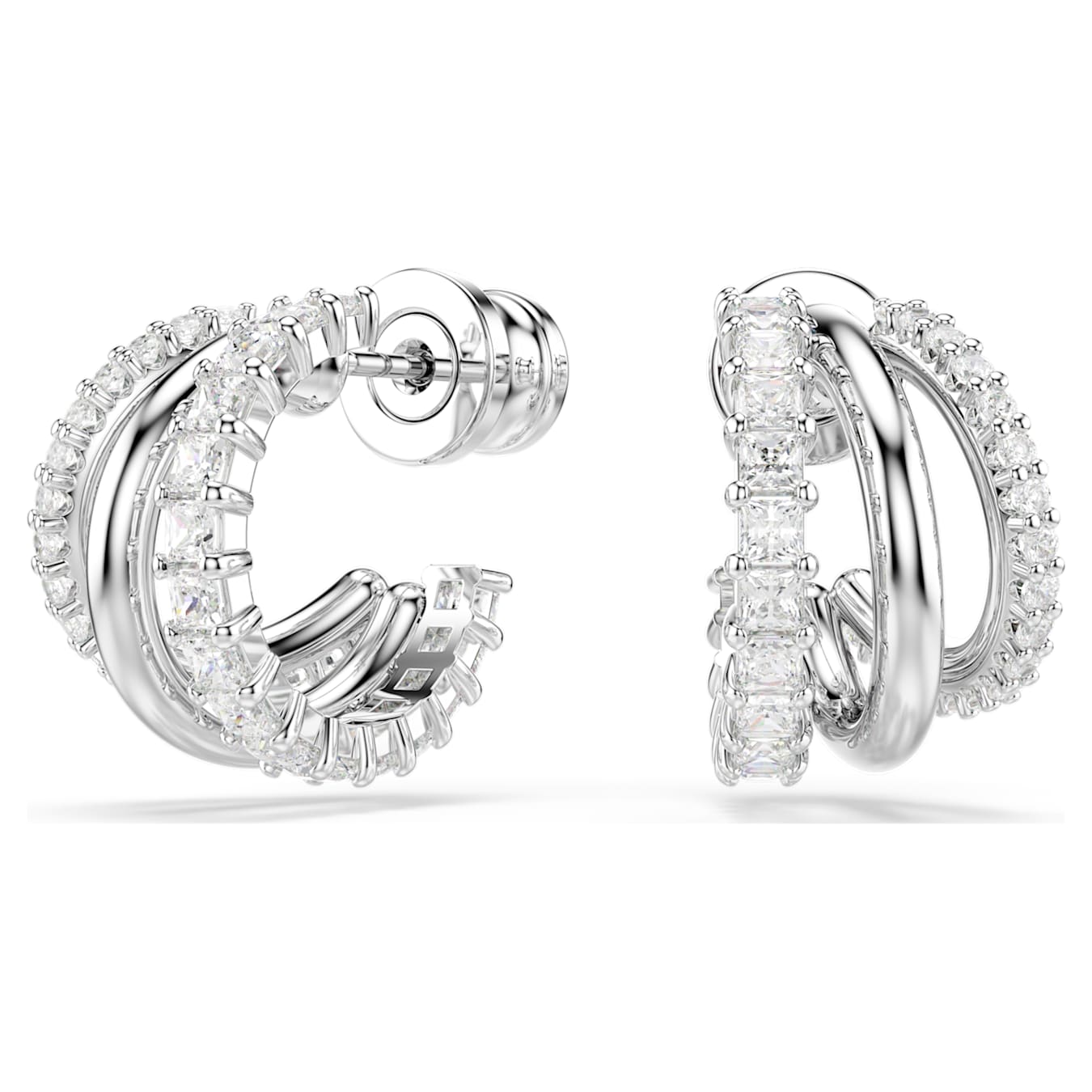Pendientes de aro Hyperbola, Talla redonda, Mini, Blancos, Baño de rodio