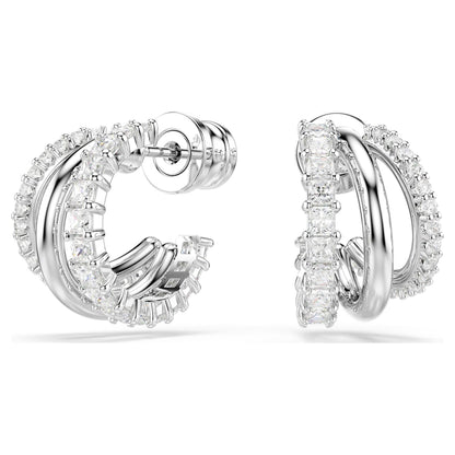 Pendientes de aro Hyperbola, Talla redonda, Mini, Blancos, Baño de rodio