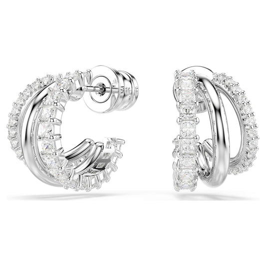 Pendientes de aro Hyperbola, Talla redonda, Mini, Blancos, Baño de rodio
