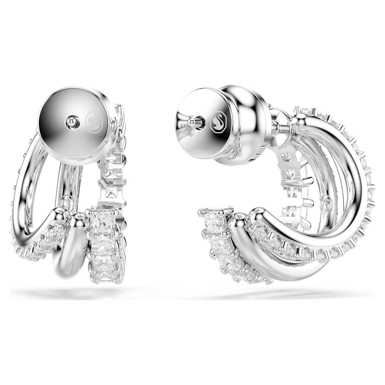 Pendientes de aro Hyperbola, Talla redonda, Mini, Blancos, Baño de rodio