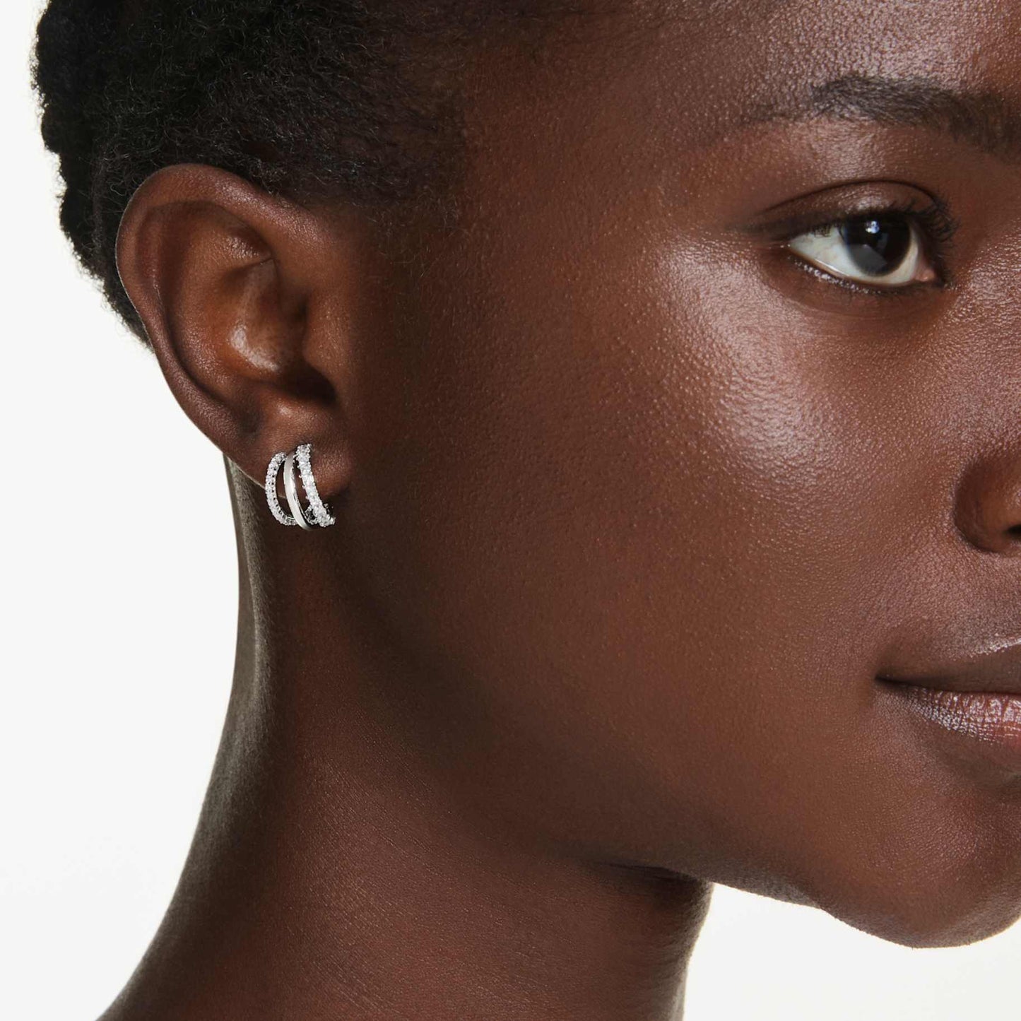Pendientes de aro Hyperbola, Talla redonda, Mini, Blancos, Baño de rodio