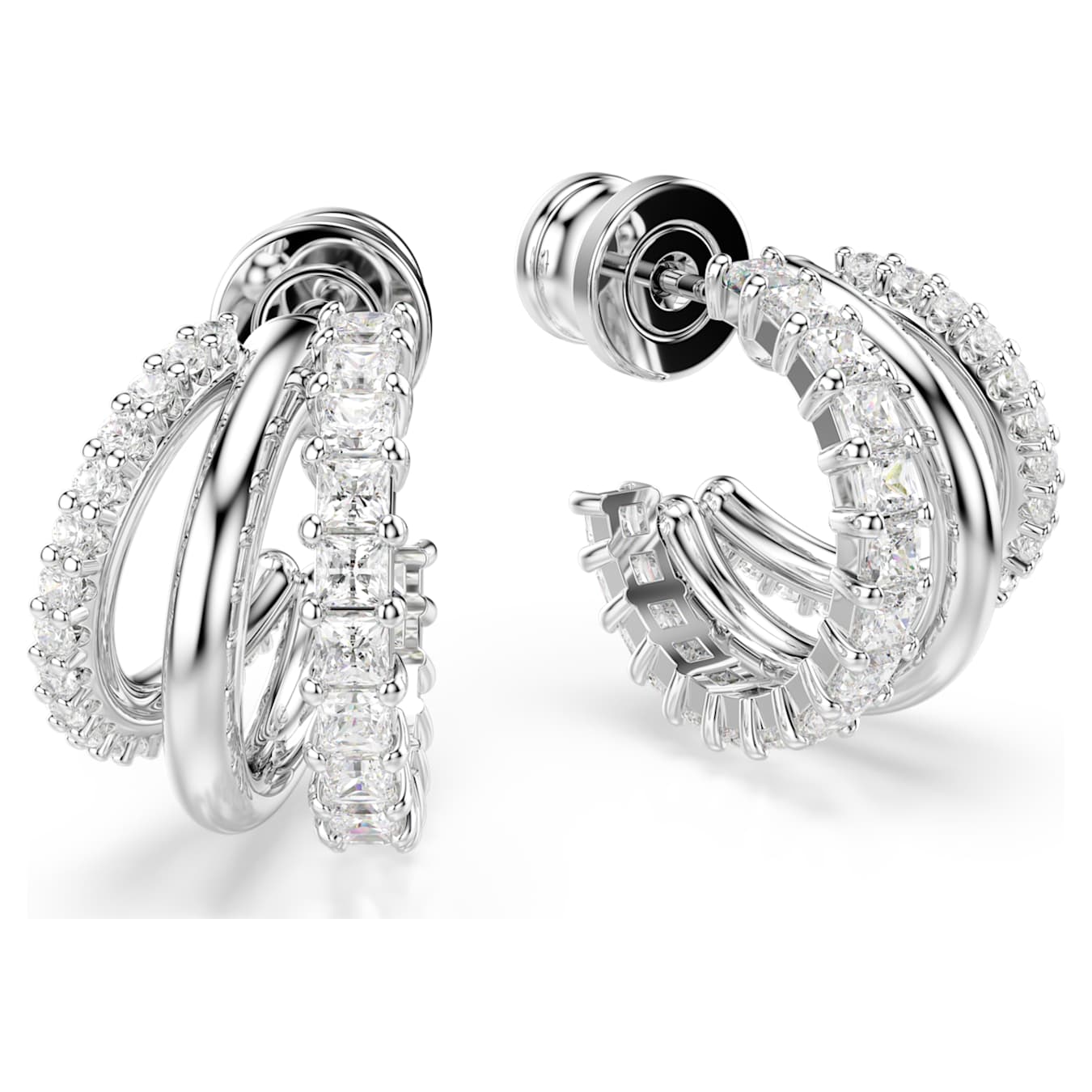 Pendientes de aro Hyperbola, Talla redonda, Mini, Blancos, Baño de rodio