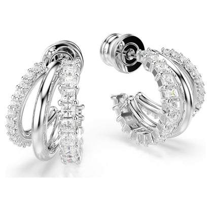 Pendientes de aro Hyperbola, Talla redonda, Mini, Blancos, Baño de rodio