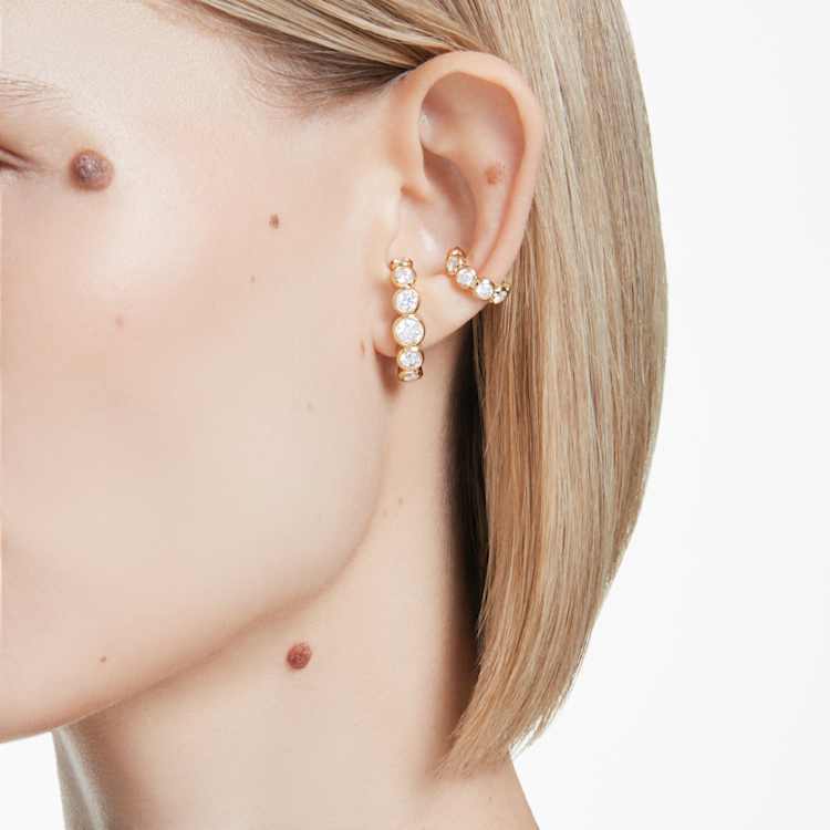 Pendiente ear cuff ImberConjunto (3), Talla redonda, Blanco, Baño tono oro