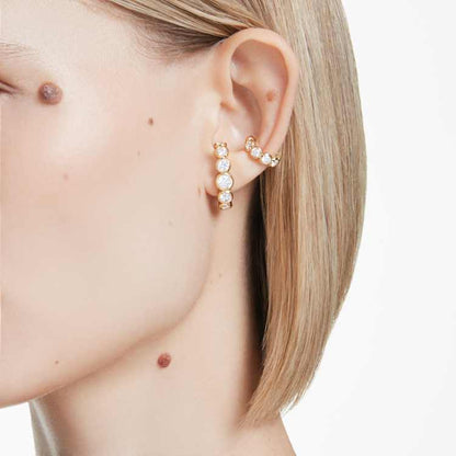 Pendiente ear cuff ImberConjunto (3), Talla redonda, Blanco, Baño tono oro