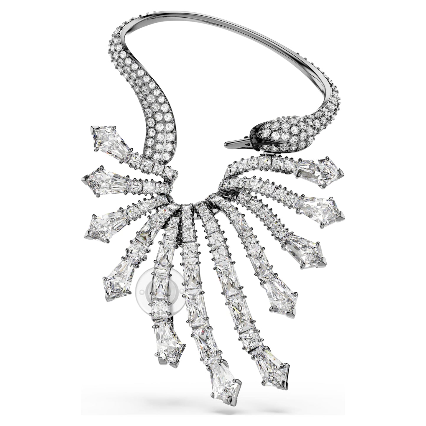 Pendiente ear cuff The Vienna Collection Cisne, Blanco, Baño de rutenio