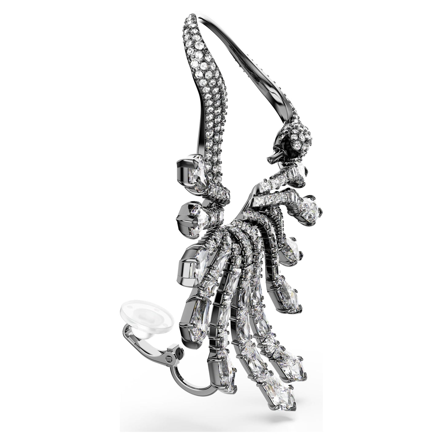 Pendiente ear cuff The Vienna Collection Cisne, Blanco, Baño de rutenio