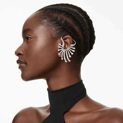 Pendiente ear cuff The Vienna Collection Cisne, Blanco, Baño de rutenio