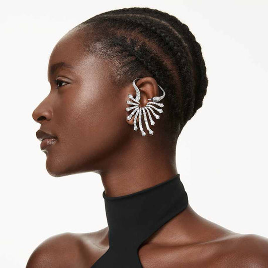 Pendiente ear cuff The Vienna Collection Cisne, Blanco, Baño de rutenio