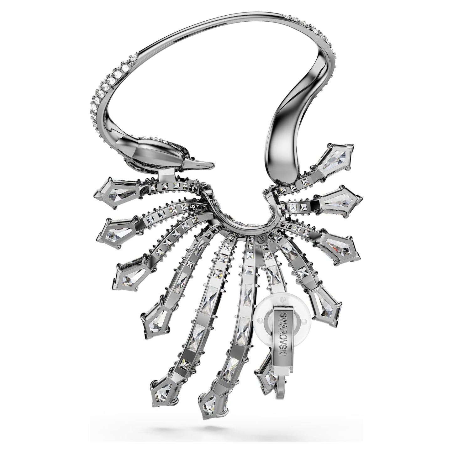 Pendiente ear cuff The Vienna Collection Cisne, Blanco, Baño de rutenio