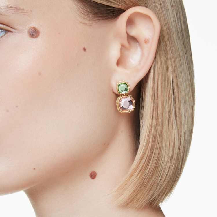 Pendientes ChromaTalla cojin, Multicolores, Baño tono oro