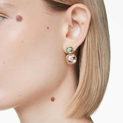 Pendientes ChromaTalla cojin, Multicolores, Baño tono oro