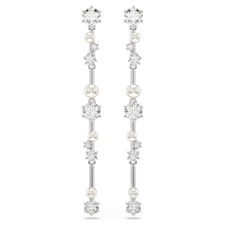 Pendientes Constella Crystal Pearl, Tallas redondas, Blancos, Baño de rodio