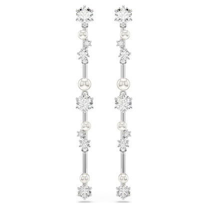 Pendientes Constella Crystal Pearl, Tallas redondas, Blancos, Baño de rodio