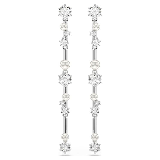 Pendientes Constella Crystal Pearl, Tallas redondas, Blancos, Baño de rodio