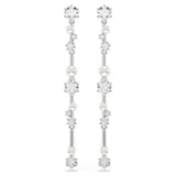 Pendientes Constella Crystal Pearl, Tallas redondas, Blancos, Baño de rodio