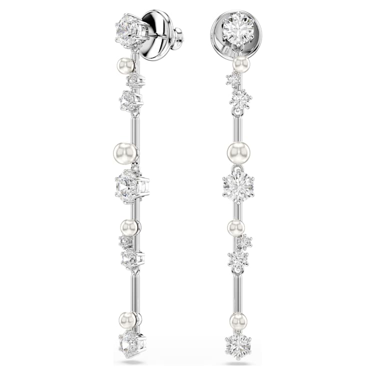 Pendientes Constella Crystal Pearl, Tallas redondas, Blancos, Baño de rodio