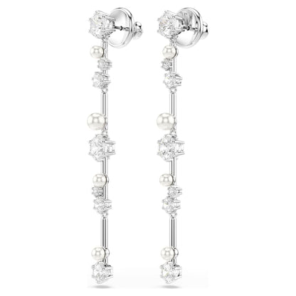 Pendientes Constella Crystal Pearl, Tallas redondas, Blancos, Baño de rodio