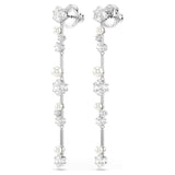 Pendientes Constella Crystal Pearl, Tallas redondas, Blancos, Baño de rodio