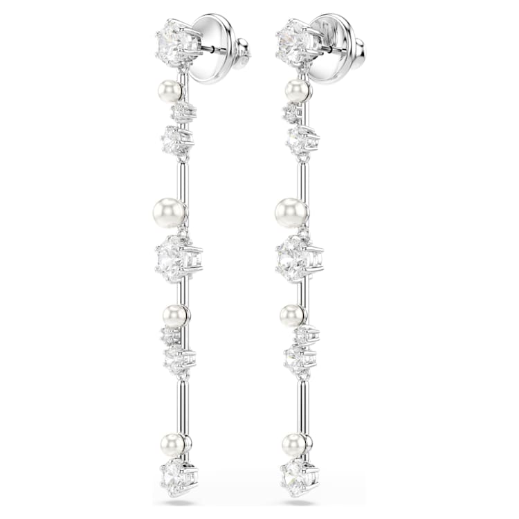 Pendientes Constella Crystal Pearl, Tallas redondas, Blancos, Baño de rodio