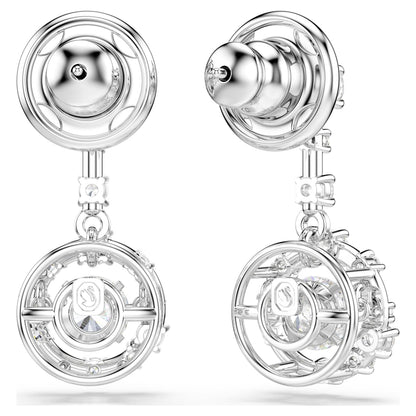 Pendientes Constella Talla redonda, Dancing Stone, Blancos, Baño de rodio
