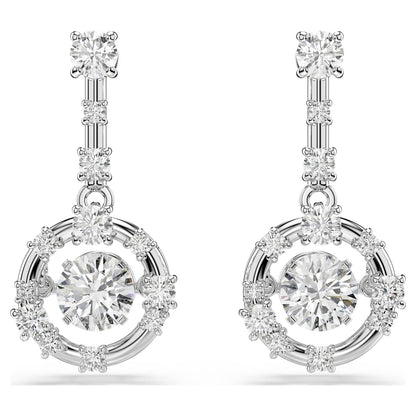 Pendientes Constella Talla redonda, Dancing Stone, Blancos, Baño de rodio