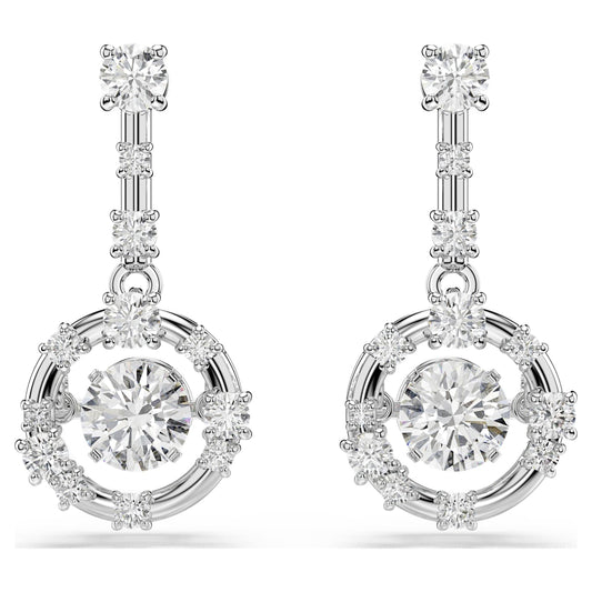 Pendientes Constella Talla redonda, Dancing Stone, Blancos, Baño de rodio
