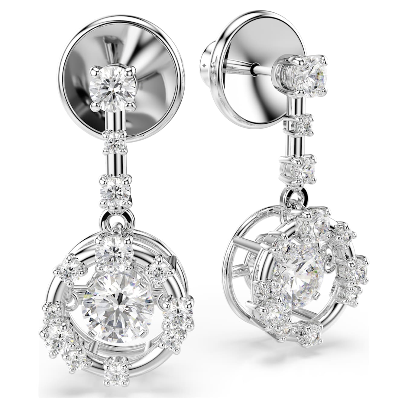 Pendientes Constella Talla redonda, Dancing Stone, Blancos, Baño de rodio