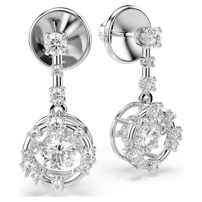 Pendientes Constella Talla redonda, Dancing Stone, Blancos, Baño de rodio