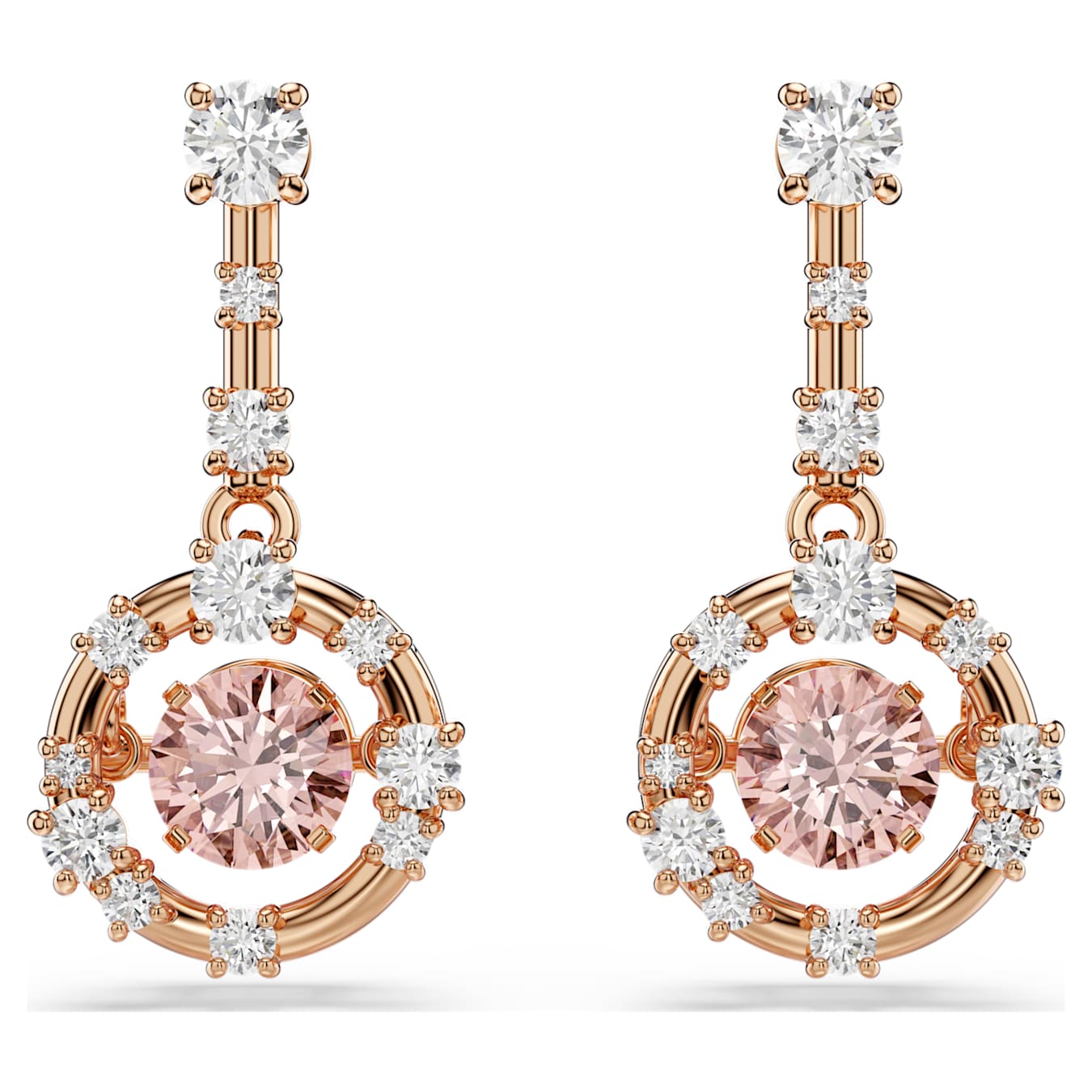 Pendientes Constella Talla redonda, Dancing Stone, Rosas, Baño tono oro rosa