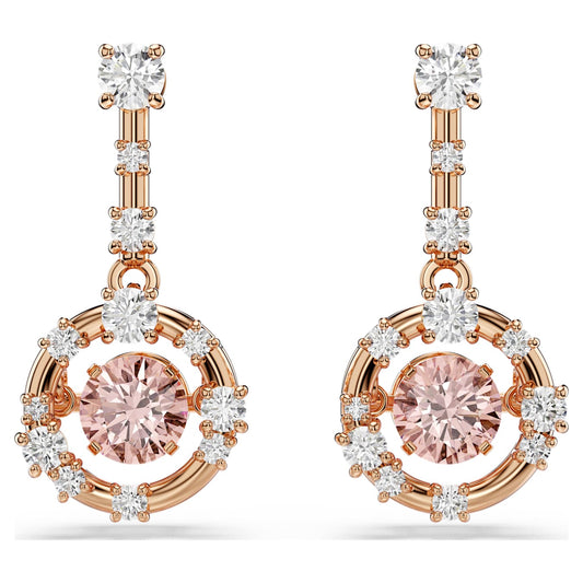 Pendientes Constella Talla redonda, Dancing Stone, Rosas, Baño tono oro rosa