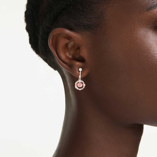 Pendientes Constella Talla redonda, Dancing Stone, Rosas, Baño tono oro rosa