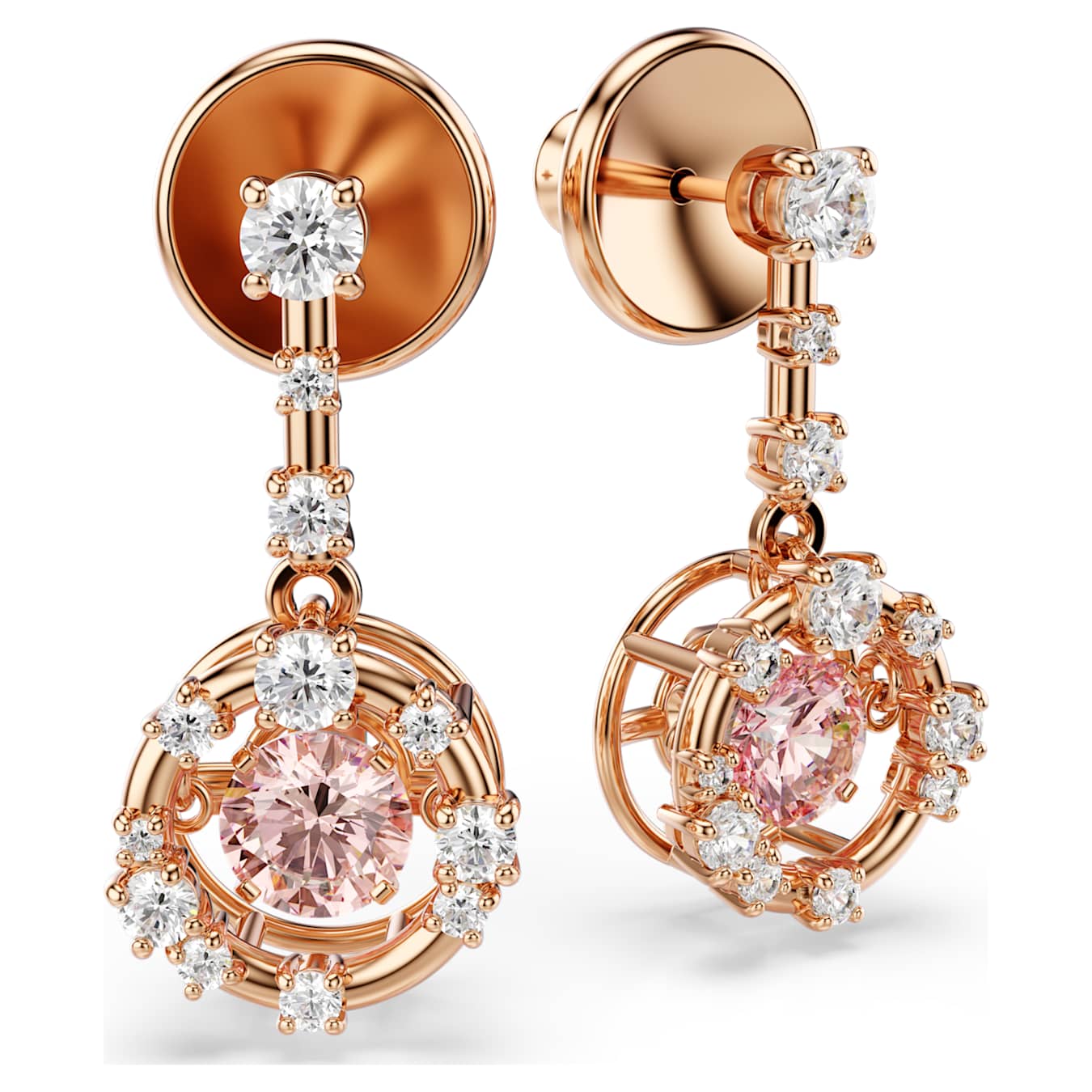 Pendientes Constella Talla redonda, Dancing Stone, Rosas, Baño tono oro rosa