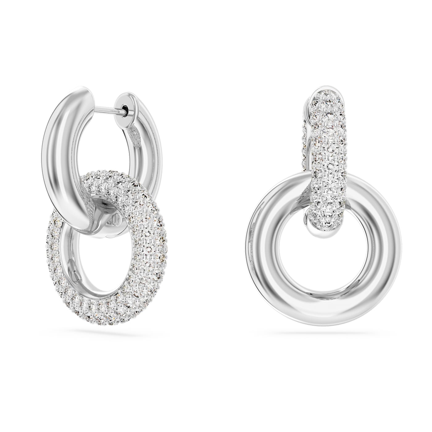 Pendientes de aro Dextera, Bucle entrelazado, Blancos, Baño de rodio