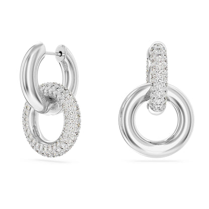 Pendientes de aro Dextera, Bucle entrelazado, Blancos, Baño de rodio
