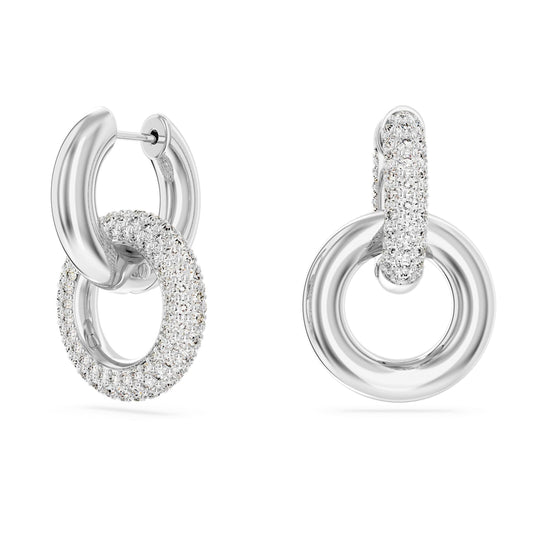 Pendientes de aro Dextera, Bucle entrelazado, Blancos, Baño de rodio