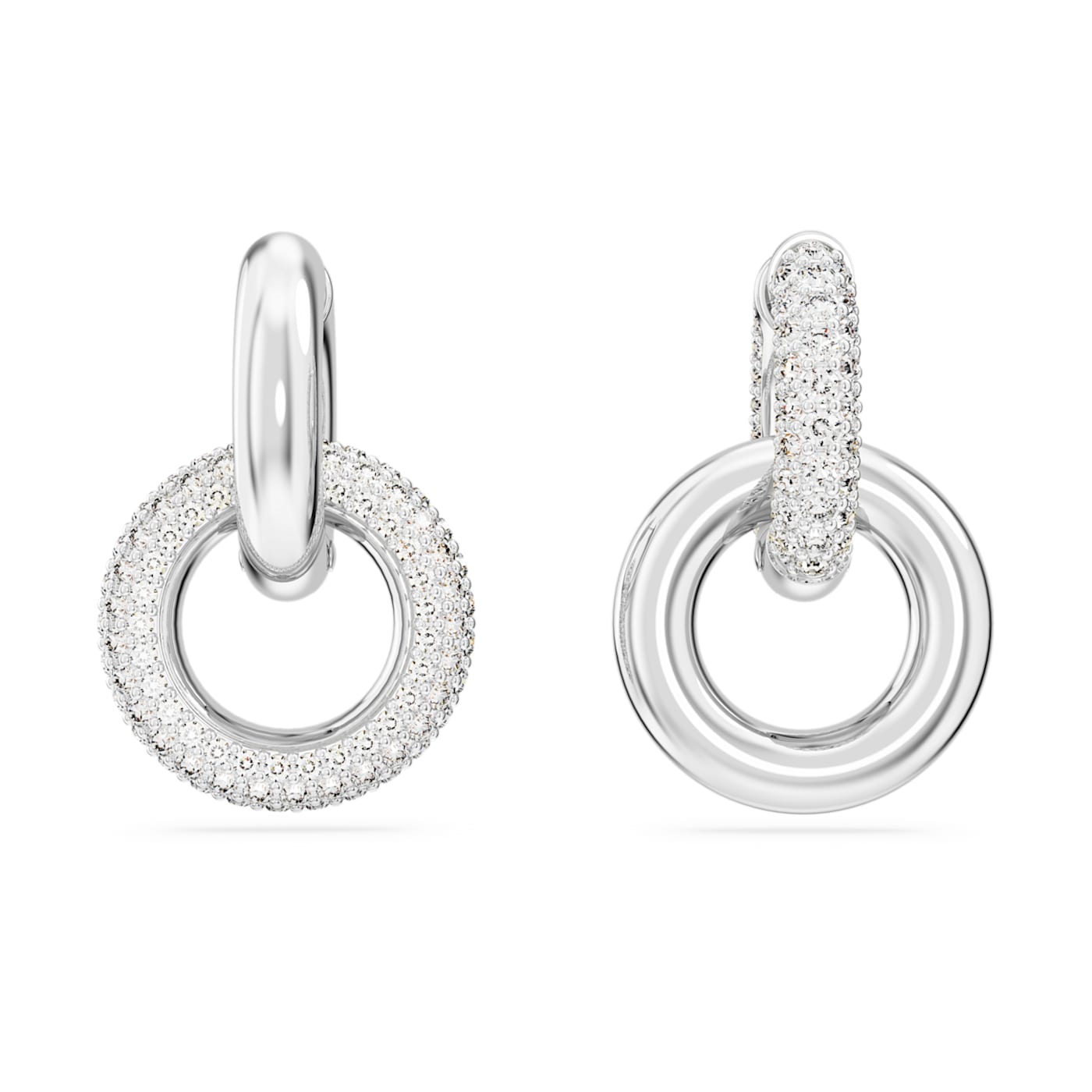 Pendientes de aro Dextera, Bucle entrelazado, Blancos, Baño de rodio