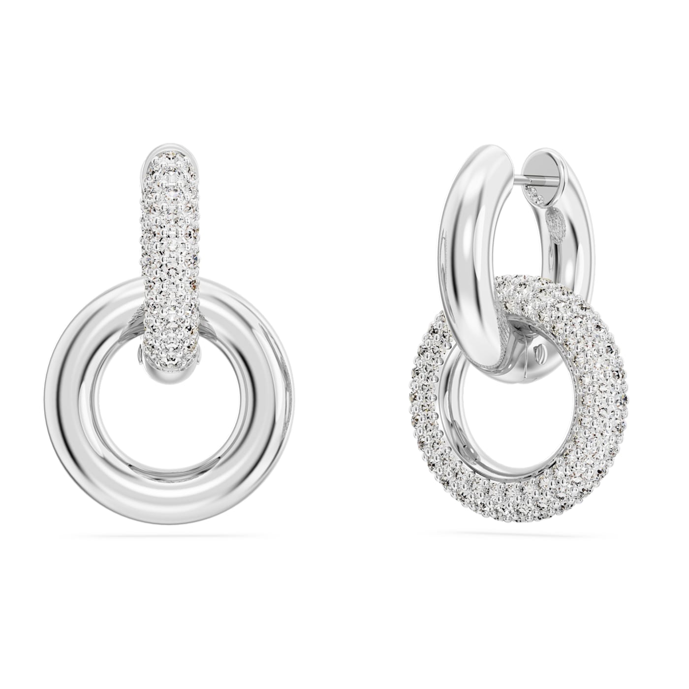 Pendientes de aro Dextera, Bucle entrelazado, Blancos, Baño de rodio