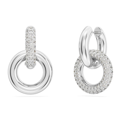 Pendientes de aro Dextera, Bucle entrelazado, Blancos, Baño de rodio