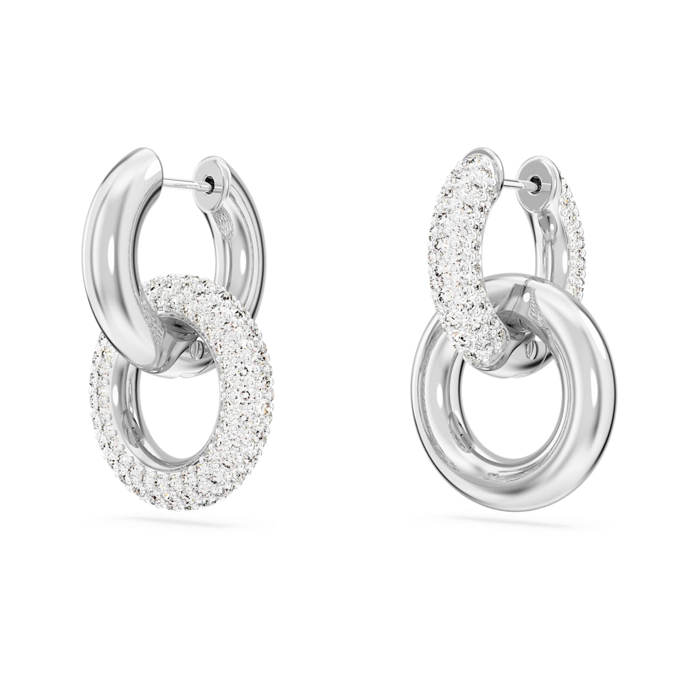Pendientes de aro Dextera, Bucle entrelazado, Blancos, Baño de rodio