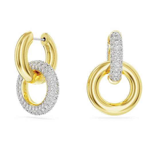 Pendientes de aro Dextera, Bucle entrelazado, Blancos, Baño tono oro